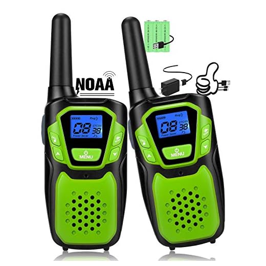 Walkie Talkies for Kids, Funny Talking Toy for 3-12 Years Old Boys and Girls, Easy to Use Rechargeable Walky Talky Christmas Birthday Gift for Hiking Camping Trip Adventure (Green 2 Pack)
