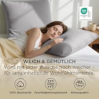 BEDSURE Kissenbezug 80x80 2er Set - 100% Baumwolle Kopfkissenbezug 80x80, Kissenbezüge mit Reißverschluss, Oeko-TEX, Kissenhülle - Weich Atmungsaktiv und Langlebig für Bett Sofa, Hellgrau – Ansicht 2