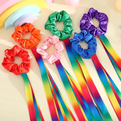 Image of VioraWhite 12 Pcs Rainbow Dance Ribbons for Kids Rainbow Rhythm Ribbons Elastic Wrist Streamers Hand Held Rhythm Streamers Gymnastics Dance Party Props for Adult Decor (0.8 x 19.7 Inch,Gradient)