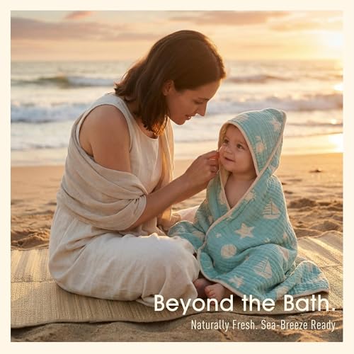 Image of Ultra-Soft Muslin Baby Hooded Towel - 32 x 32 Inches, Ideal for Bath & Beach, Suitable for Both Boys & Girls from Newborns to Toddlers