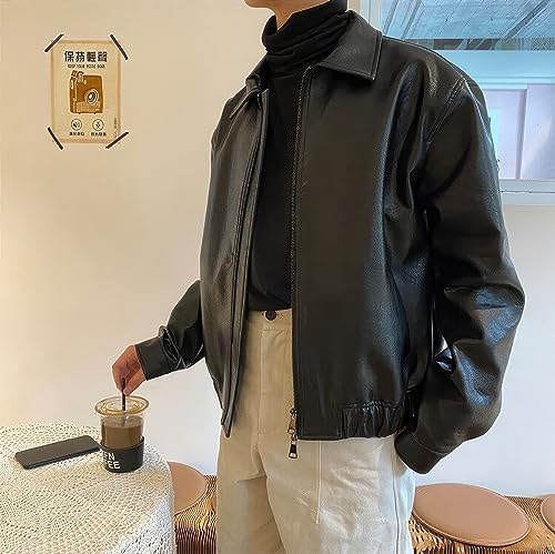 Men's Bomber Genuine Sheepskin Oversized Leather Jacket Classic Shirt Collar Loose Casual Winter Cool Designer Lightweight4