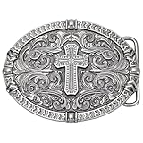 WEBEEDY Hebillas de cinturón occidentales para hombres y mujeres, diseño de cruz, color plateado antiguo, vaquero occidental, para uso diario, fiesta de vaquero, regalo de cumpleaños, 9,2 x 7 cm