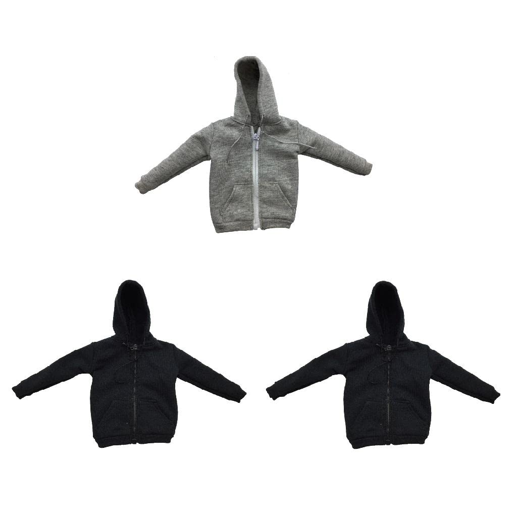 3 Pieces 1/6 Scale Mens Zip Up Hoodie Sweatshirt for 12'' Action Figure-image-9