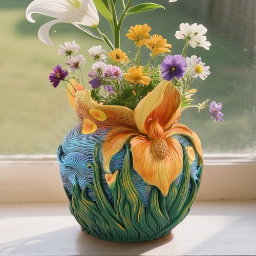 U WONDERFUL Flower Starry Sky Plant Pots - Flower Pots with Drainage Hole, Cute Unique Planter for...