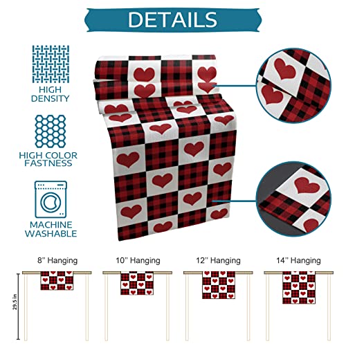 Happy Valentine's Day Cotton Linen Table Runner Dresser Scarves,Love Heart Shape Black Red Buffalo Plaid Table Runners For Dinning Table,Farmhouse Holiday Kitchen Dinner Decoration-13X70 Inch #TOP5