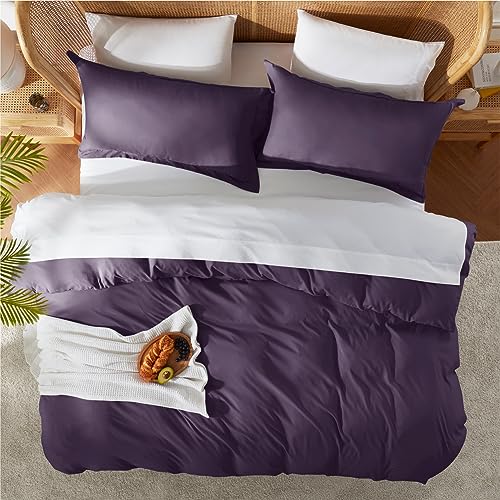 Nestl Twin Duvet Cover Set - Soft Double Brushed Purple Duvet Cover Twin/Twin XL, 2 Piece, with Button Closure, 1 Duvet Cover 68x90 inches and 1 Pillow Sham