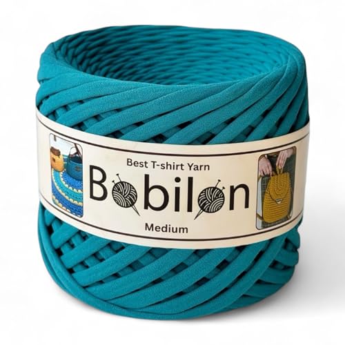 Cotton t-Shirt Yarn 7-9 mm for Crochet, Knitting, Macrame, DIY Crafts – Jersey Soft Ribbon, Fettuccini Zpagetti T-Yarn – Deep Ocean