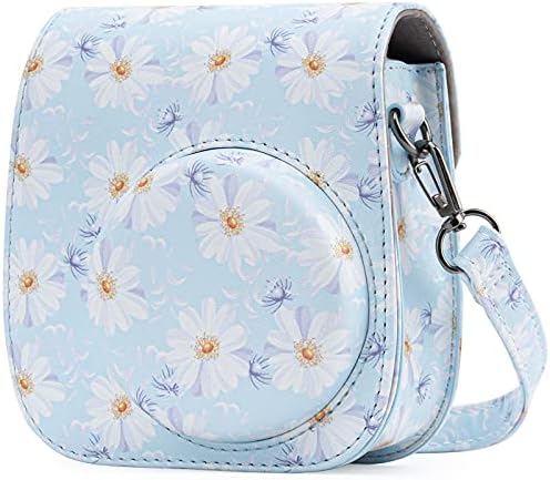 Frankmate Protective Case Compatible with fujifilm Instax Mini 11/9/8/8+ Instant Film Camera with Accessory Pocket and Adjustable Strap (Flowers Dark Blue)