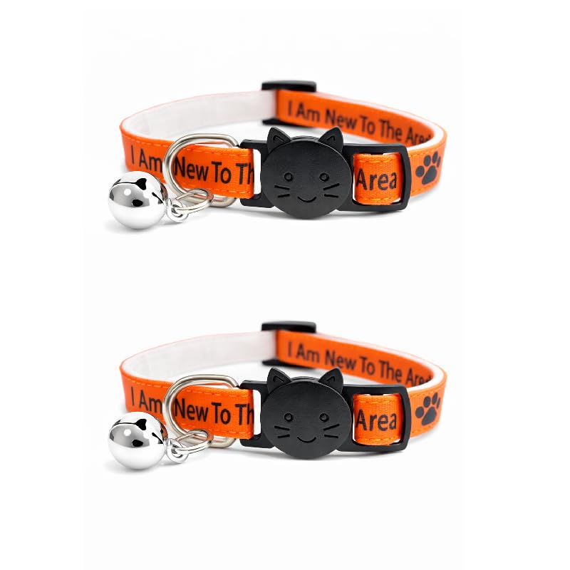 Worded Cat Collars β Please Do Not Feed Me, I Am Microchipped | Safe Quick Release Breakaway Buckle | Zacal Cat Collars (Pack of 2, Orange, I Am New To The Area)