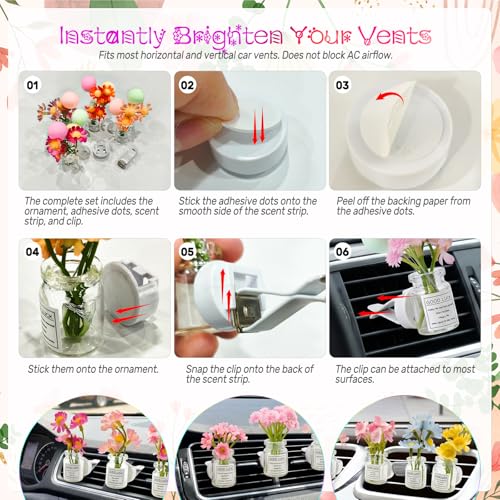 Image of CusDusk 6 Pack Flowers Car Vent Clips, Cute Daisy Plants Vase Air Conditioning Outlet Clip with Fragrance Pads, Charm Scent Perfume Automotive Interior Decorations for Women (6 PCS)