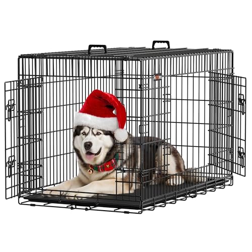 Feandrea Cage pour Chien Pliable avec 2 Portes, Plateau Amovible, 122 x 74,5 x 80,5 cm, Taille XXL, Noir PPD48H