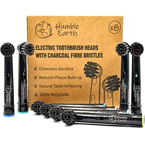 Humble Earth Cabezales de cepillo de dientes reciclables compatibles con cepillo de dientes eléctrico Oral B, cerdas de carbón (Paquete de 8)