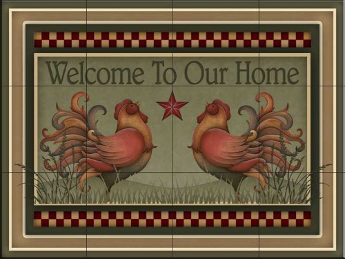 Ceramic Tile Mural - Welcome Roosters - by Angela Anderson