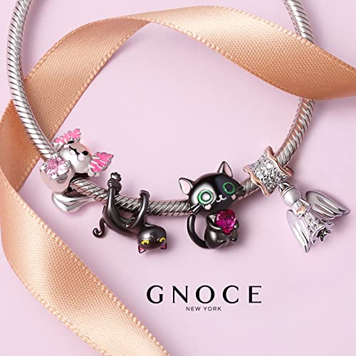 GNOCE Lazy Black Cat Charm Bead 925 Sterling Silver Jewelry Gift For Women Wife Fit Snake Chain Bracelets/Necklace4
