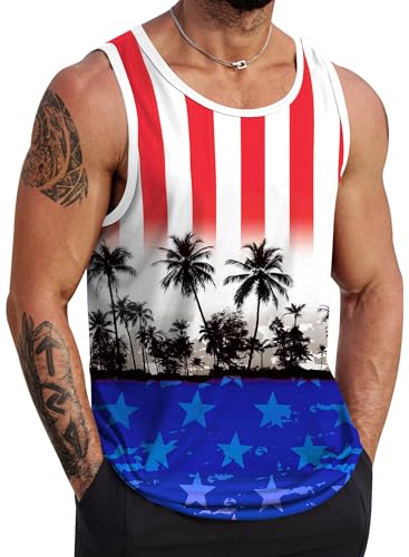 Image of VOGSTART Mens Hawaiian Beach Tank Tops Summer Vacation Muscle Top Graphic Sleeveless Shirts (S-3XL)
