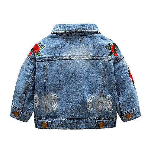 Baby Girls Denim Jacket Rose Flower Embroidery Toddler Ripped Denim Coat For Kids2