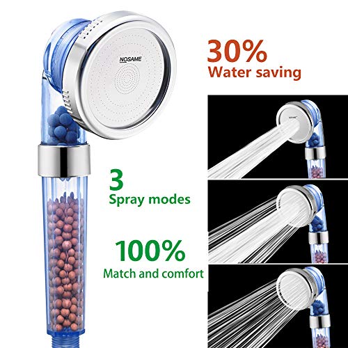 Nosame Shower Head, Filter Filtration High Pressure Water Saving 3 Mode Function Spray Handheld Showerheads 1.6 GPM for Dry Hair & Skin SPA - Thumbnail 2