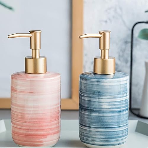 Dispensador de jabón de moda, dispensador de jabón de cerámica, hermosas líneas que se pueden utilizar como decoración, reutilizable, botella de gel