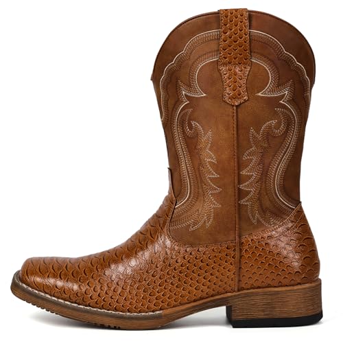 Image of IUV Cowboy Boots for Men Western Boots Square Toe Mid Calf Cowboy Boot