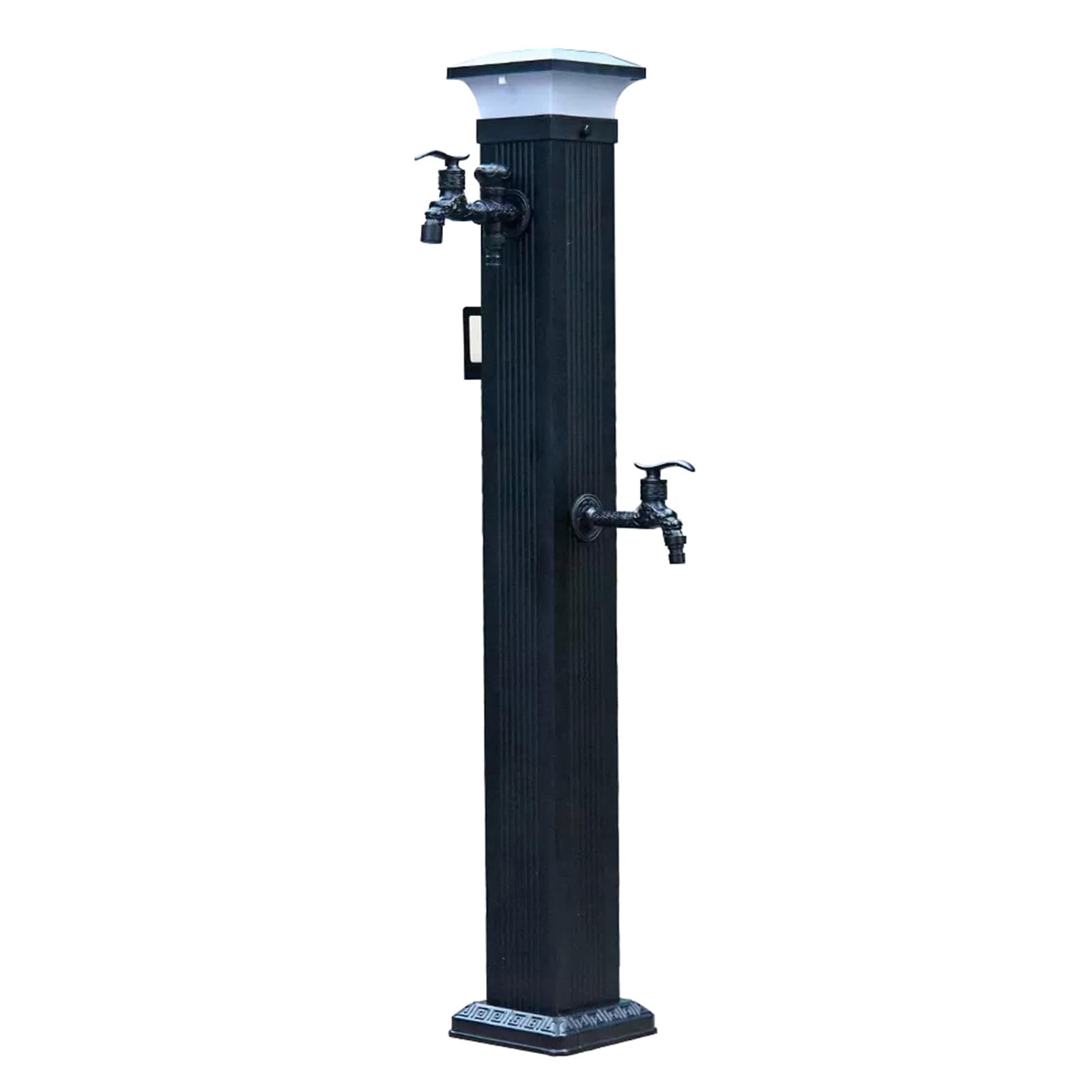 Lampy solarne wolnostojąca kolumna wodna ogrodowa na zewnątrz stop aluminium dekoracja krajobrazu fontanna z wężem śliniak hydrant pionowy dziedziniec funkcja wody zapobiega zamarzaniu, czarna