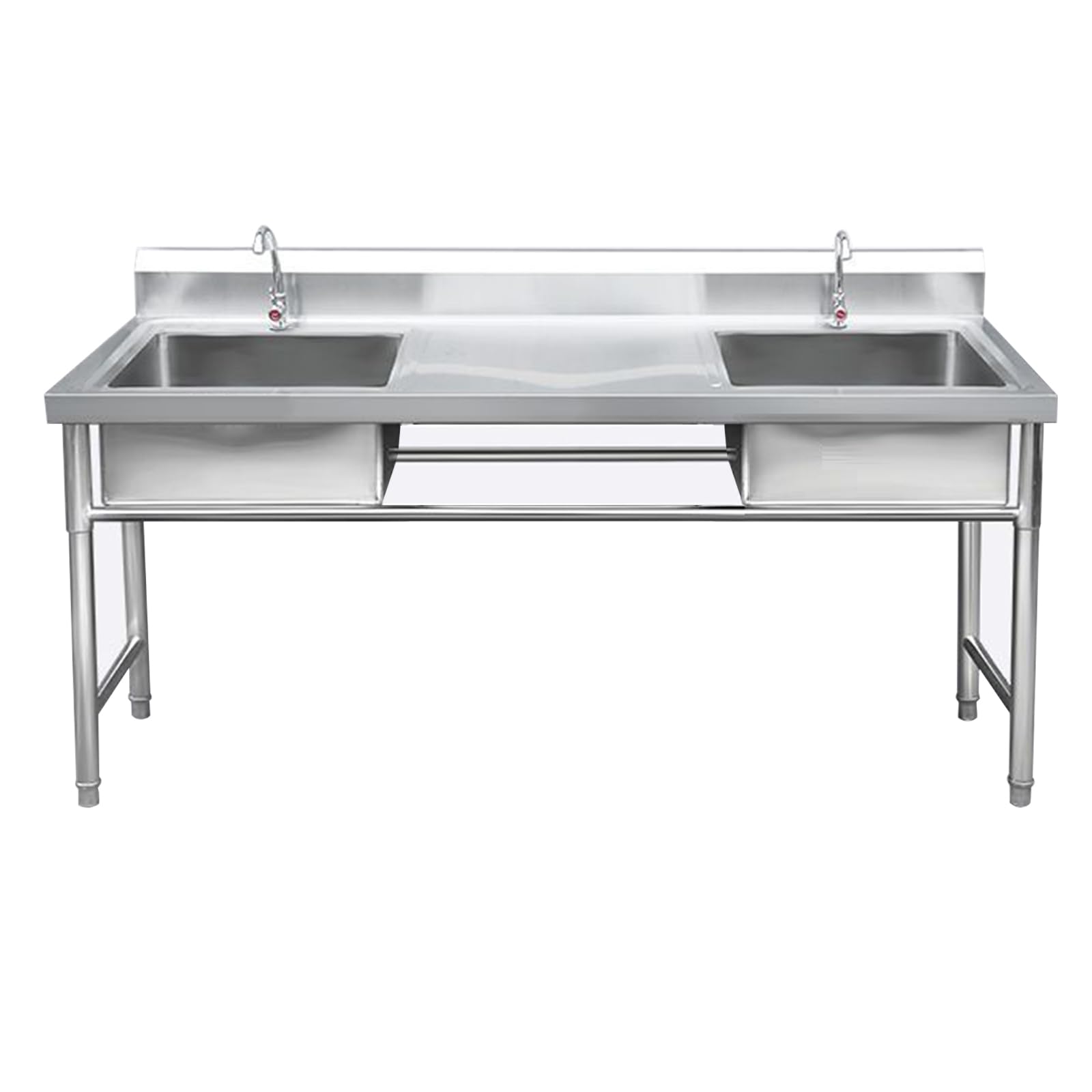 YNIYUJKL 2 Compartment Commercial Sink With Drainboard,Utility Sink W/Workbench,Free Standing Stainless-Steel Double Bowl Commercial Restaurant Kitchen Sink, W/Faucet & Drain