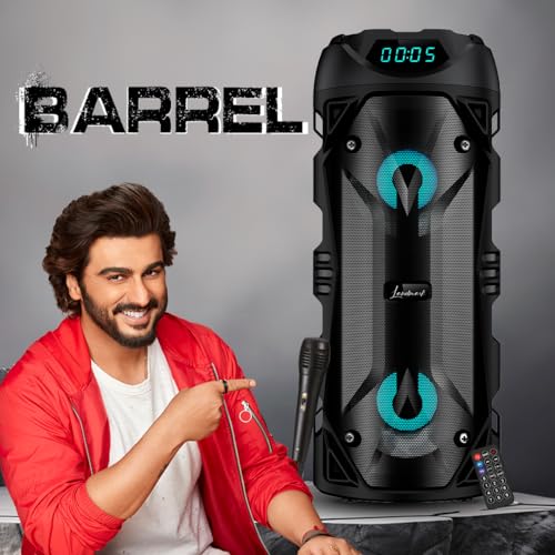 Image of LANDMARK LM BT7063 Barrel 40W Karaoke Bluetooth Party Speaker, Loud & Clear Stereo Sound with Up to 6 hrs Playtime, Disco Lights Aux /TWS /BT /USB /SD Card Connectivity with Charging Type V8(Black)