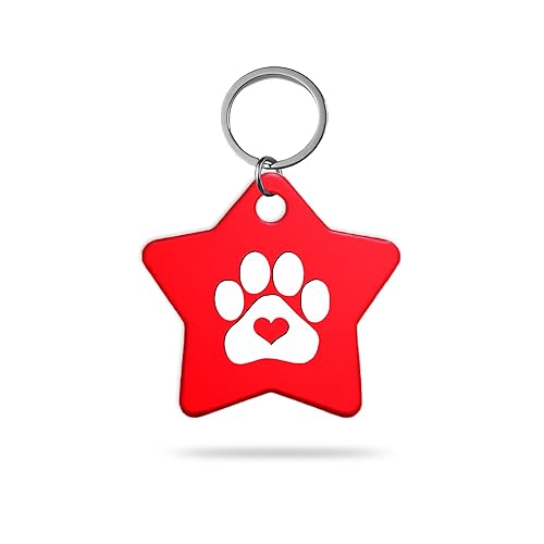 MACOS Engraved Personalised Star Pet Tag for Dogs and Cats [Red]