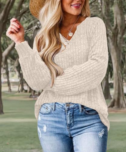 Sweaters for Women Long Sleeve V Neck Shirts Loose Casual Fashion Tops2