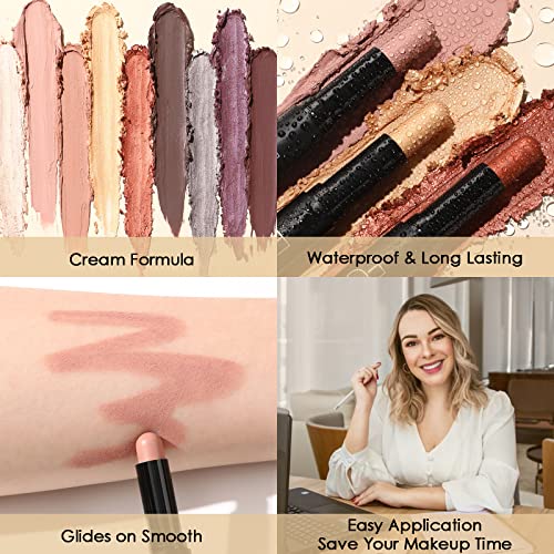 Focallure 3 Pcs Cream Eyeshadow Stick,Shimmer Eyeshadow Pencil Crayon,High Pigmented Crease-Proof Eye Shadow Brightener Stick Sets,Long Lasting Waterproof Eye Shadow Highlighter Stick Make Up (Burning Sky) #TOP4