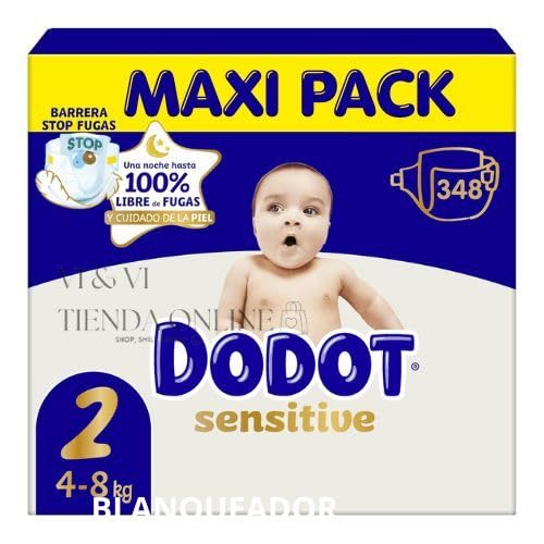 Dodot Sensitive pañales Talla 2 Pack Ahorro 2x174 Pañales (348 pañales), 4-8 kg, Protección de la Piel, Absorción Suave, Indicador de Humedad