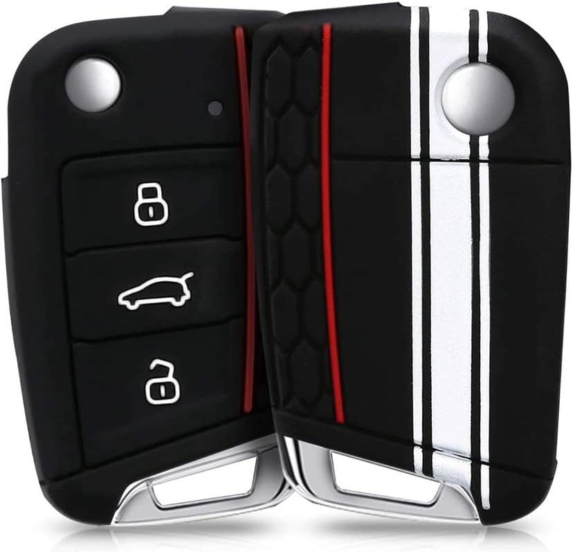JVCVยฎ Car Key Cover Compatible with Skoda Octavia, Kodiaq Superb Folding Key - Rally Stripe (Black White)