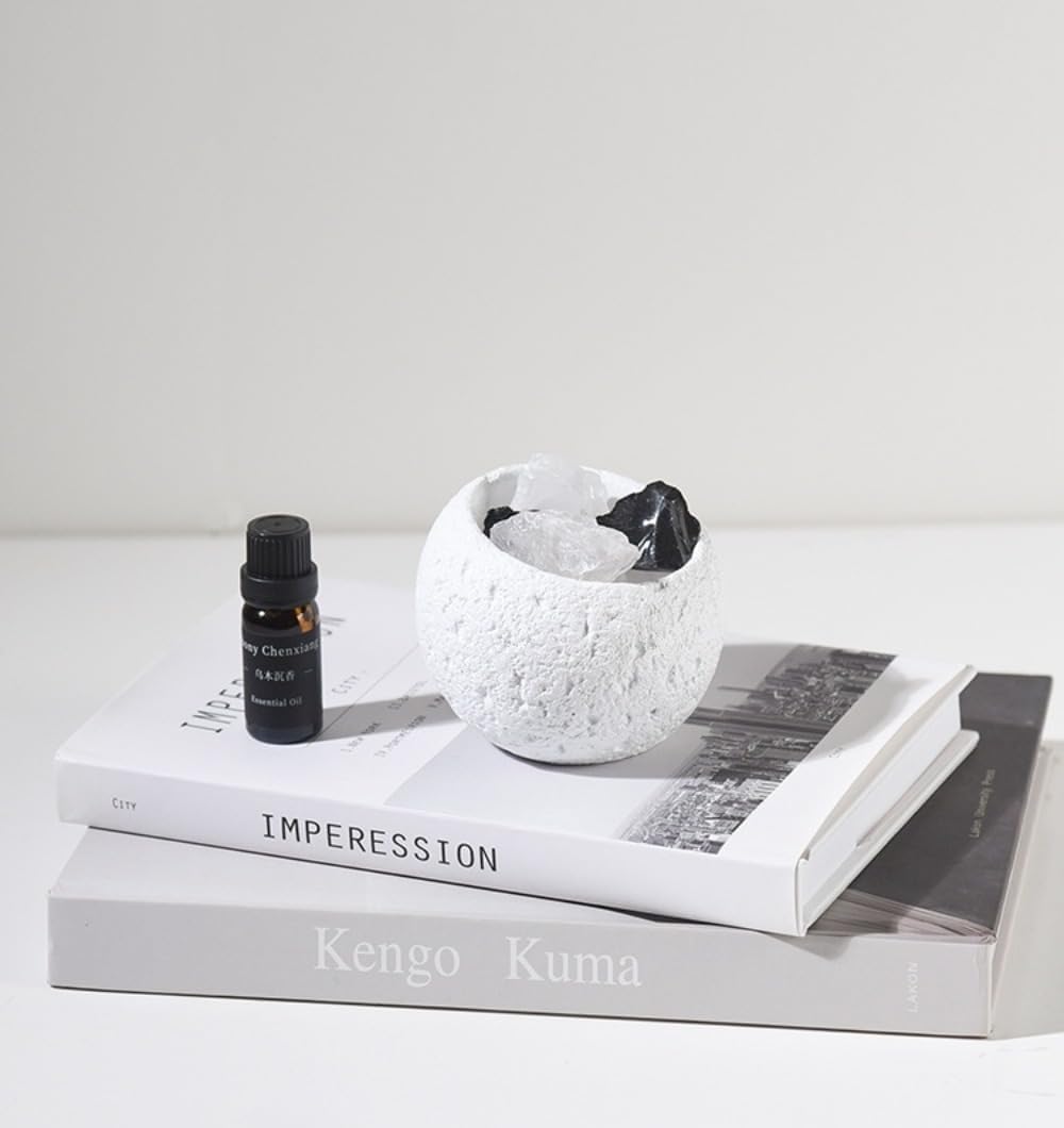 火を使わないアロマセラピーセット、石のディフューザー、屋内用ディフューザーの石のギフトボックス、空気芳香装飾品、クレーター模様のカッ