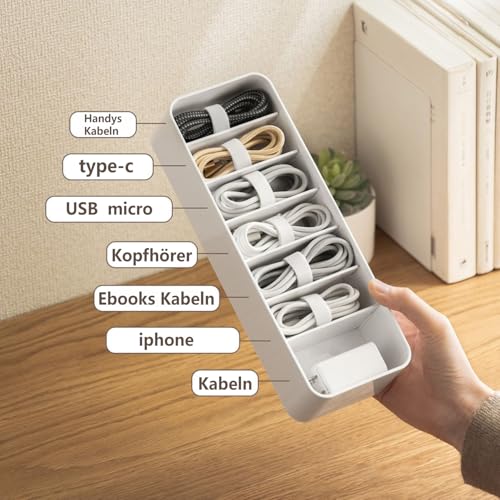 DoocliB Kabel Organizer Box,ohne Abdeckung,Datenkabel Organizer Weiß mit Verstellbaren Fächern,kabel aufbewahrungsbox mit 7 Kabelbindern für die Aufbewahrung auf dem Schreibtisch(1 stück)