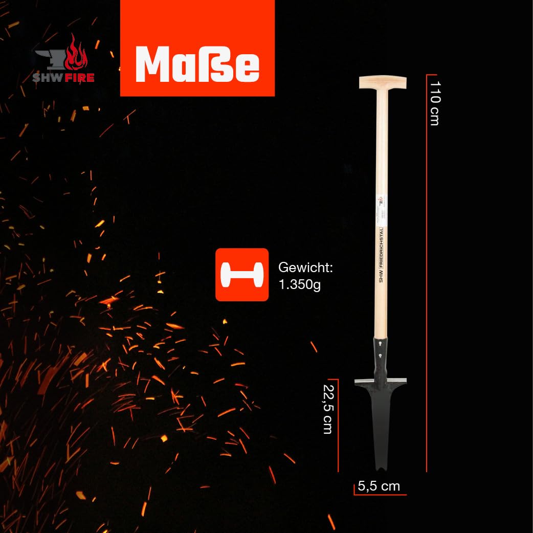 SHW-FIRE Unkrautstecher Profi mit 82cm Eschenholzstiel - Handgeschmiedet mit praktischem Tritt