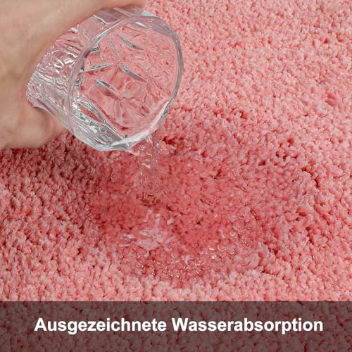 SOANNY Badematten Set 2-teilig, rutschfest & Waschbar, Luxus Dicke Mikrofaser Badezimmerteppich, 50x80 cm Badvorleger & 50x50 cm Toilettenmatte, Rosa – Bild 6
