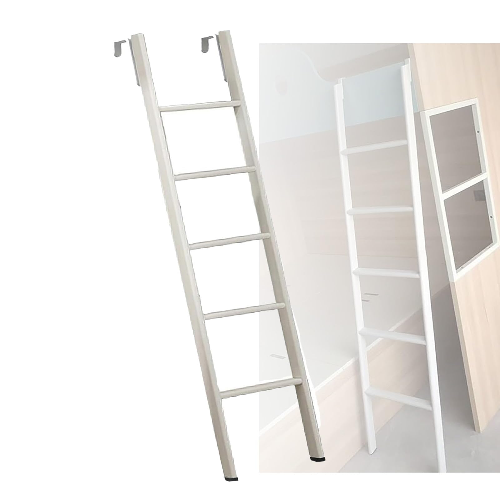 Escalera para litera blanca de 1,7 m con 2 ganchos para espacios estrechos