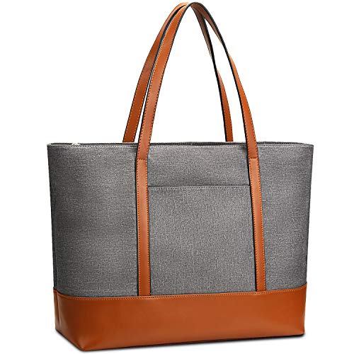 YALUXE Genuine Leather Laptop Tote for Women Shoulder Bag Nylon fit 15.6 inches Large Capacity Vintage Style Soft Work