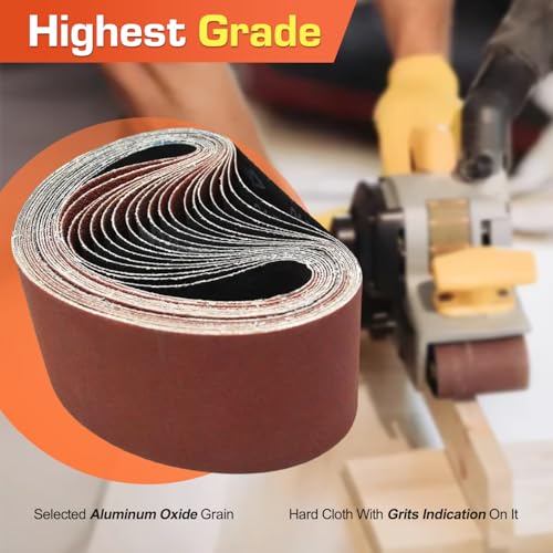 konaflex sanding belts 20 pack 3x21 inch belt sander paper aluminum oxide with 6080120150240 grits for woodworking paint sanding metalworking rust removal