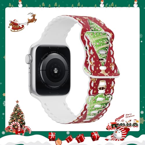 Image of Compatible with Apple Watch Band 41mm 40mm 38mm 49mm 45mm 44mm 42mm Women Girl, Christmas Hollow Soft Silicone Sports Strap For iWatch Ultra SE Series 10 9 8 7 6 5 4 3 2, tree-38
