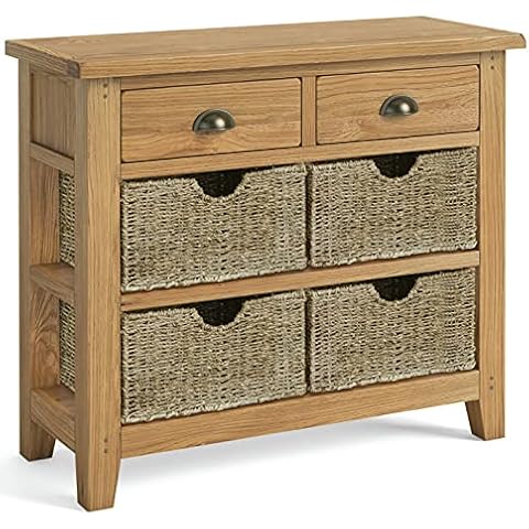 Furniture Octopus Abbey Oak Console Table with Baskets/Hallway Storage/Modern Rustic Cabinet Cover