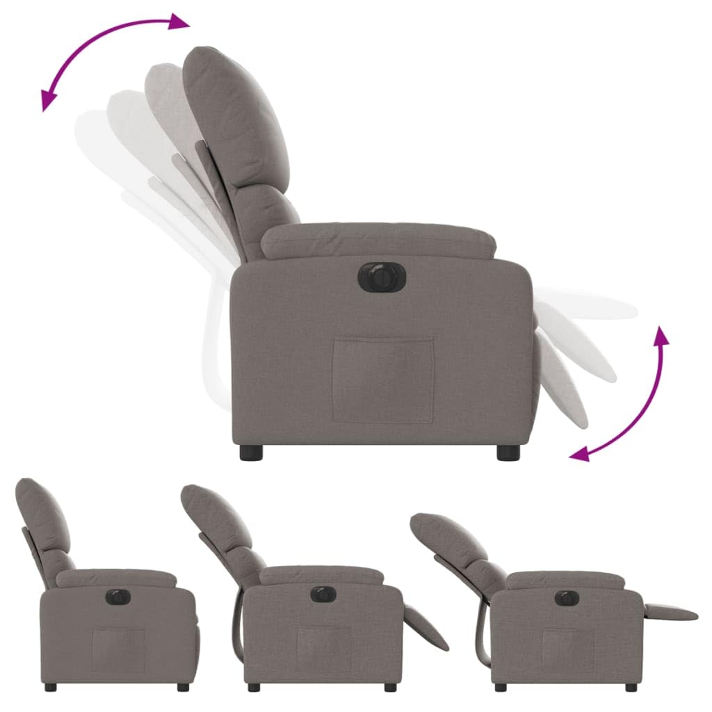 Fotel relaksacyjny, elektryczny, szarobrązowy, z regulowaną funkcją leżenia i wyściełanym oparciem, ergonomiczny fotel telewizyjny z podłokietnikami, kieszeń boczna