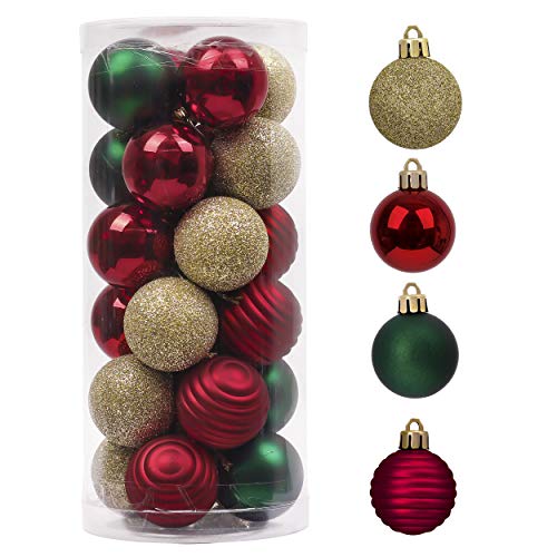 Valery Madelyn 1.57 Inches Small Christmas Tree Decorations Ornament Set for 4th of July Fall Halloween, 24ct Red Green Gold Shatterproof Hanging Ball Ornaments Holiday Party Decor