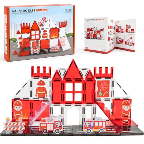 LADFAR Firefighter Magnetic Tiles — 37-Piece Rescue-Themed Set