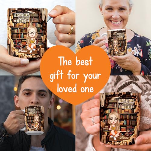Image of Personalized Books Lover Mug, 11oz 15 oz Ceramic Coffee Cup, Just A Girl Who Loves Reading Books Design, Gift for Women Readers, Christmas (Book Lover)