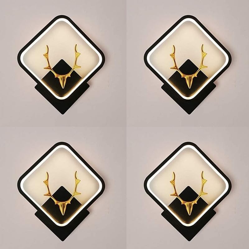 Image of Home Decore Led Fancy Wall Light,Night Lamp,Decorative Lamp,Wall Hanging Lights for Bedroom,Living Room,Color(Warm White+Natural White+Cold White).(Black Squar Deer Head)(pack of 4)
