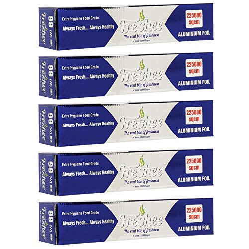 Image of Freshee 225000sqcm Aluminium Silver Kitchen Foil Roll Paper Pack of 5|Food wrap|Disposable Food Parcel|Fresh Food