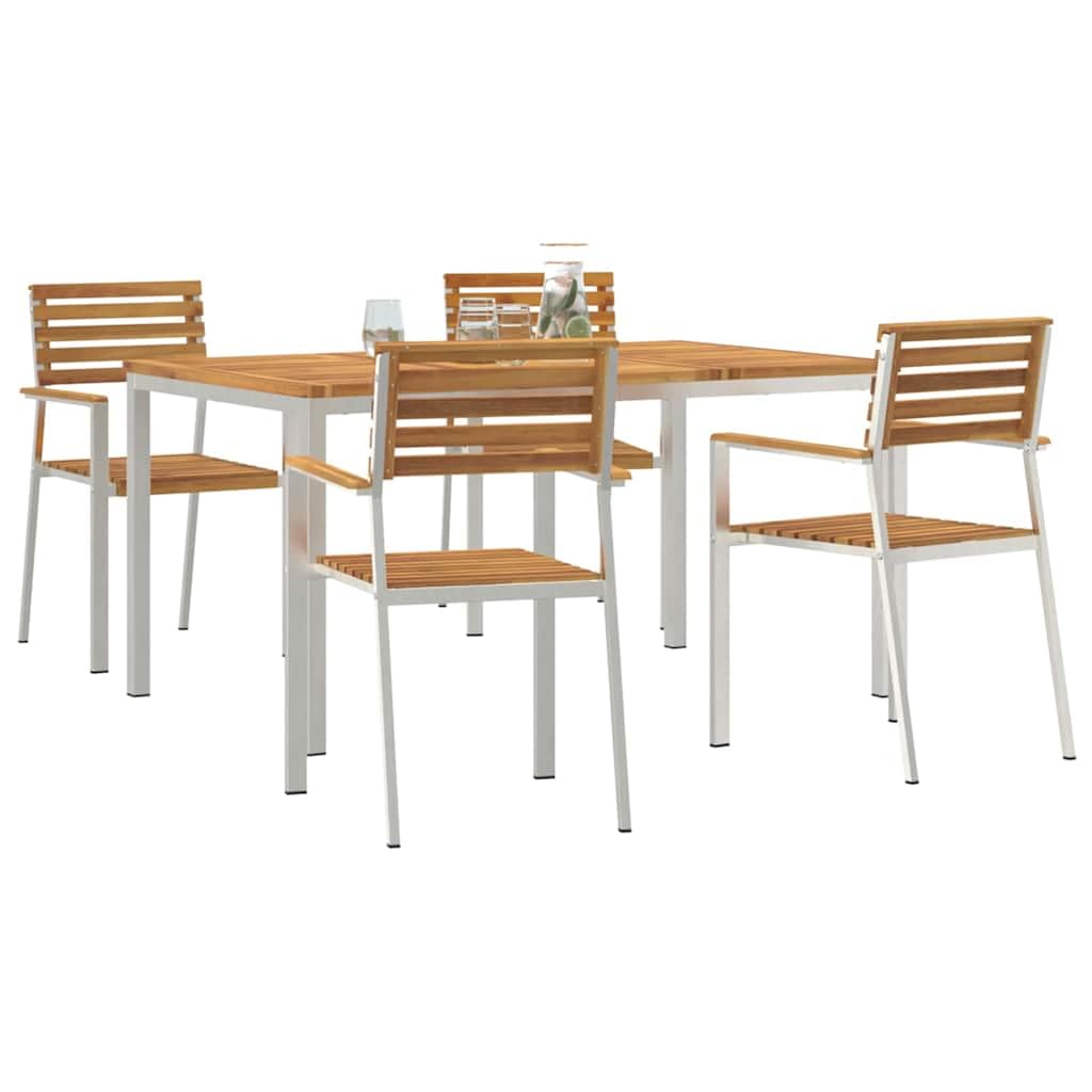 Juego de muebles de jardín de madera maciza de acacia, 5 unidades, color marrón, mesa y 4 sillas, muebles de balcón, muebles para terraza, jardín, balcón -A
