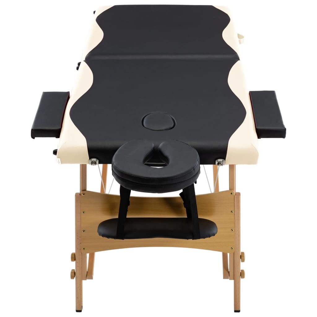 Massageliege Klappbar 2-Zonen mit Holzgestell Schwarz und Beige,Gesundheit & Schönheit,Körperpflege,Massage & Entspannung,Massagetische,Schwarz,16.15 kg-110205
