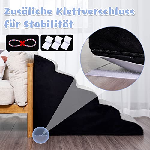 Hundetreppe 60cm Hoch, 5 Stufen Hunderampe für Boxspringbett, Couch, rutschfeste Haustiertreppe/Rampe für kleine/verletzte Hunde, Katzen - mit Hundespielzeug Seil, Farbe in Grau