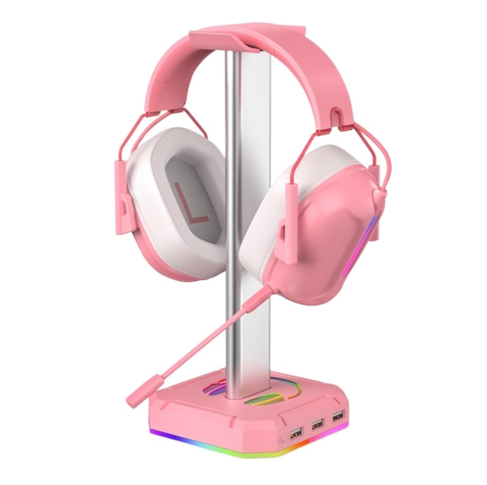 MRKU Supporto per Cuffie, Gancio per Cuffie, Supporto da scrivania con Luce RGB Singola su Ruote per PC da Gaming, in Lega di Alluminio
